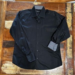 Stone Rose Men's L/S dress shirt, Size L (4) Flip cuff BLACK, Blue